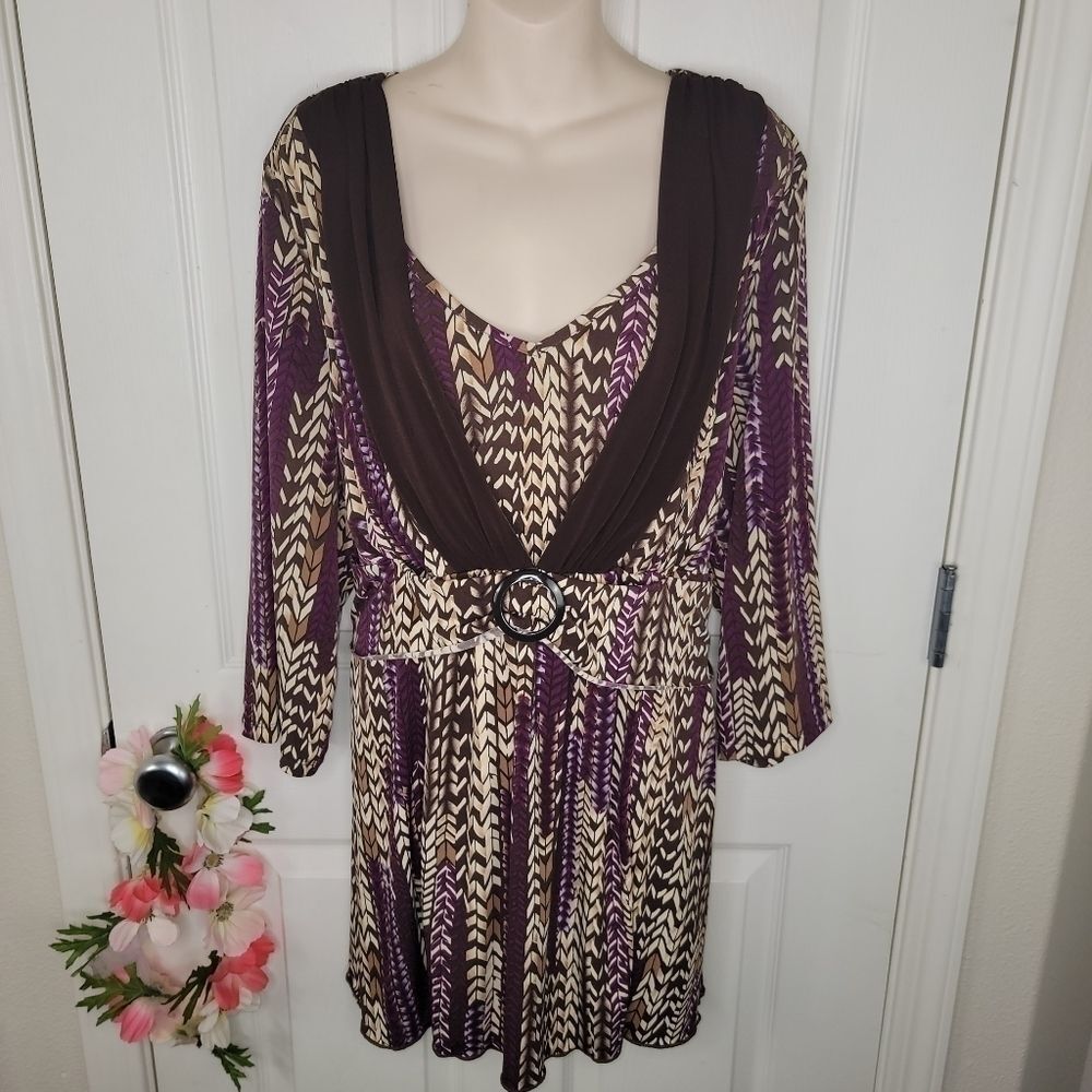 Lane Bryant Purple & brown tunic top size 26/28 back tie